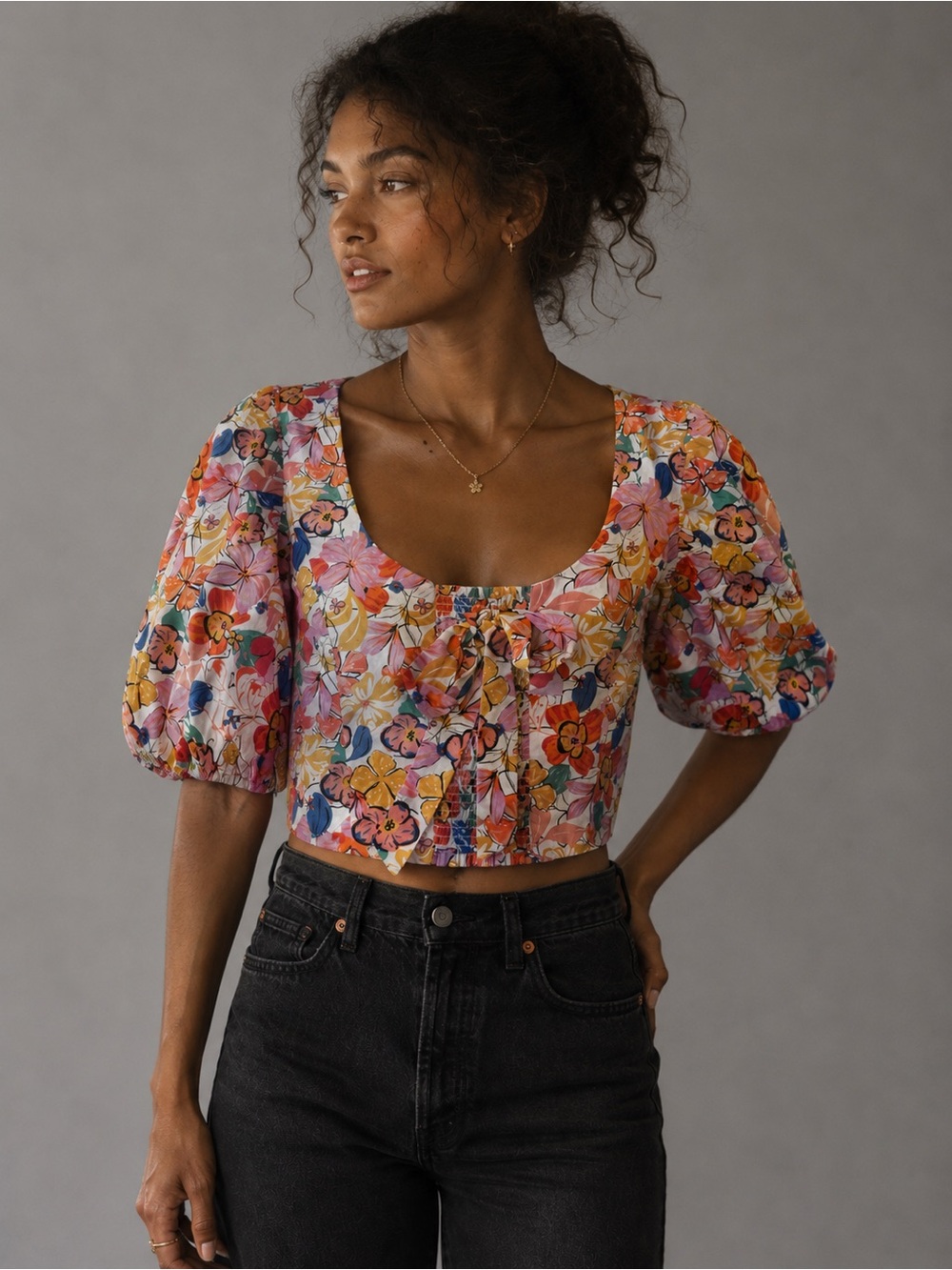 NWT Endless Rose Floral Crop Top in Pink, Yellow & Blue